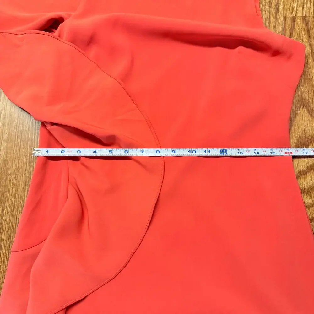 Badgley Mischka Coral Pink Dramatic Cascade Ruffle Backless Evening Gown 12